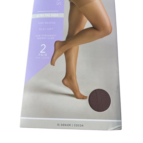 Silk Impressions Pantyhose Size XXXL Ultra Fine Sheer Cocoa 15 Denier 2 Pair NEW - Picture 2 of 6